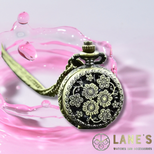 Antique Flower Pocket Watch on a pink background