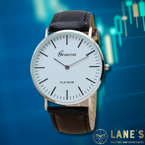 Platinum Men's Watch on a blue background