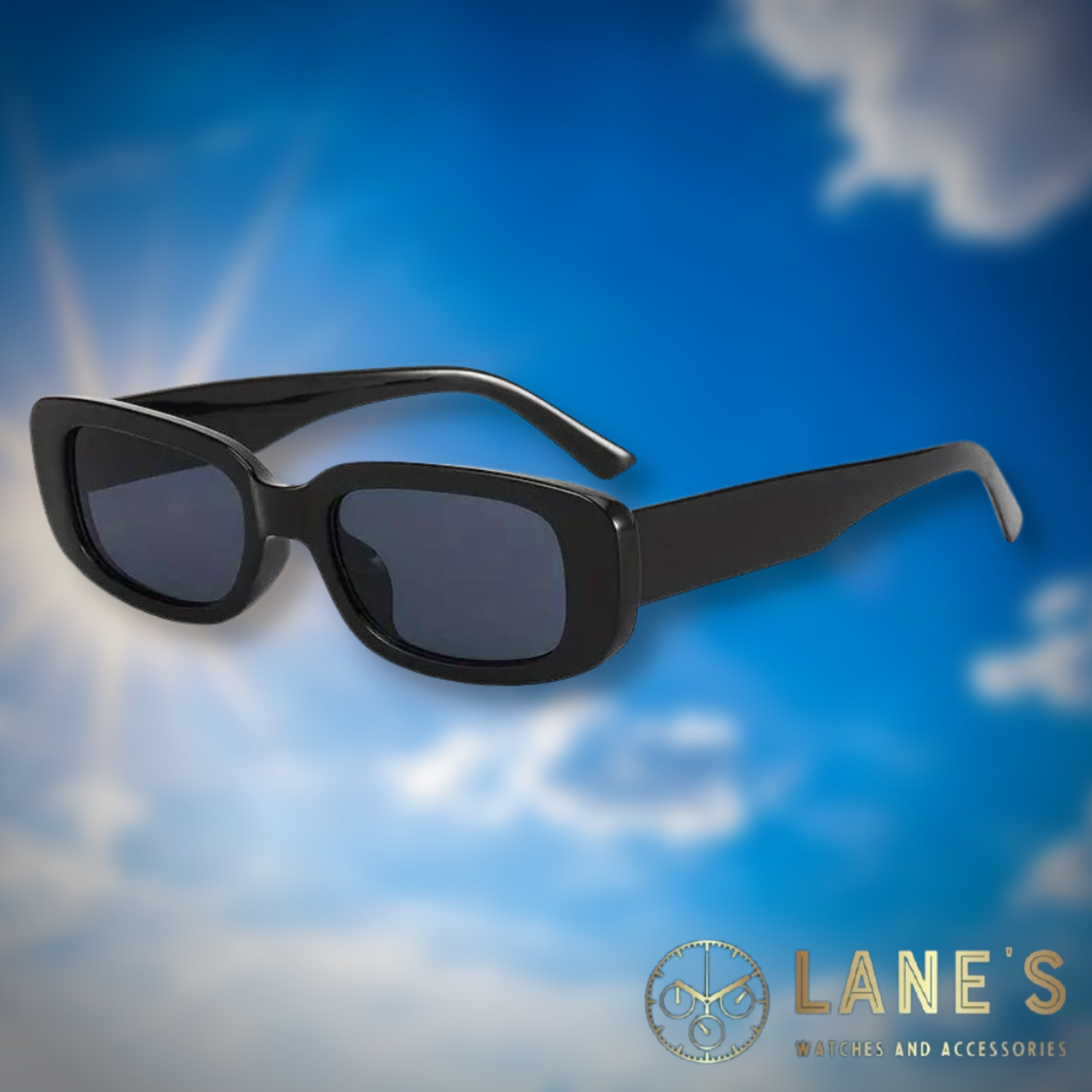 Black Retro Rectangle Unisex Sunglasses