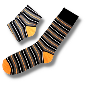 Grey & Orange Striped Men's Socks (Size 6-11)