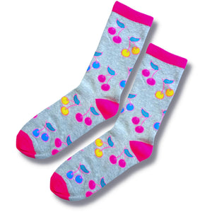 Colourful Cherries Ladies Socks (Size 4-7)