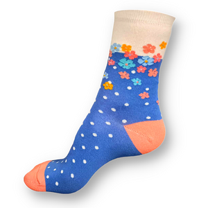 Blue Scattered Flowers Ladies Socks (Size 4-8)